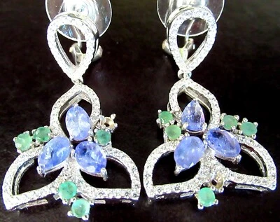 Pendientes perforados de plata de ley 925 genuina de amatista y crisoprasa Foto 1 de 2