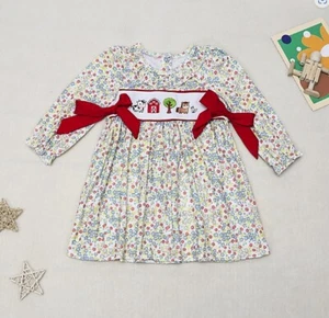 NEW Boutique Girls Farm Animals Cow Horse Long Sleeve Dress - Picture 1 of 3