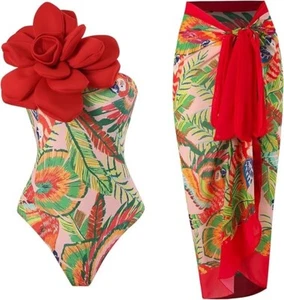 Women's One Piece Swimsuit with Beach Cover up Wrap Skirt - XL - Picture 1 of 6