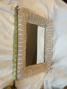 Vintage White Wicker Wall Mount Mirror 16” By 12”~ Cottage, Porch, Vanity 🔥🔥🔥 - Picture 1 of 8