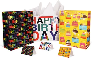 Giiffu Pack of 3 Extra Large Gift Bags for Birthday Party with Card and Tissue - Picture 1 of 12