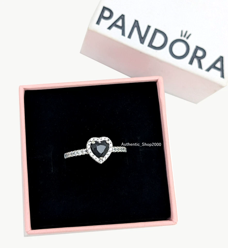 Новый 100% подлинный PANDORA 925 блеск Pave приподнятый черный сердце кольцо 198421C04 - Изображение 1 из 4