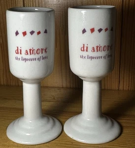 Lot of 2 White Ceramic Di Amore Shot Glass The Liqueur of Love Amoretto Cordial - Picture 1 of 8