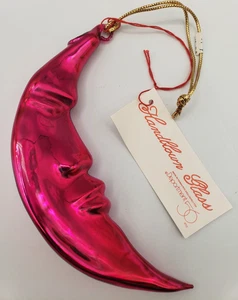 Merkur Glas Metallic ROSA Halbmond Mondsichel hängend Ornament Abt. 56 NOS - Bild 1 von 10