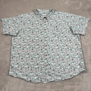 Columbia Hemd Herren 2XL Blau Grün Blumen Knopfleiste Kurzarm Sportswear - Bild 1 von 9