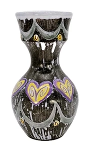 Jarrón de cerámica Laholm Suecia marrón blanco púrpura corazones vintage 7,5" H - Imagen 1 de 11