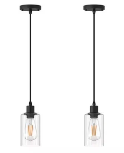 YANSUN 1-Light Modern Matte Black Island Pendant Hanging Light Set (2 Pack) - Picture 1 of 3