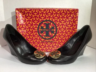 Tacones de cuña Sophie de cuero negro talla 7 Tory Burch para mujer $295 SW1-31 Foto 1 de 4