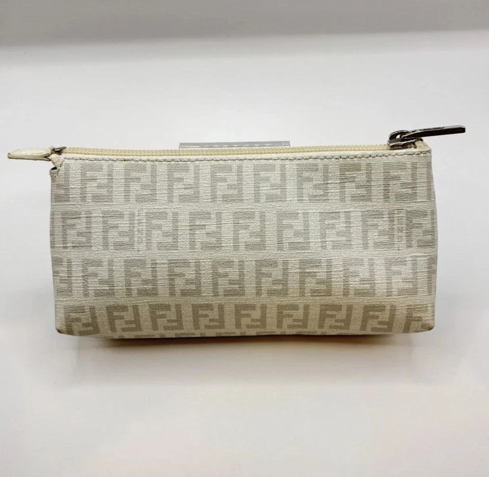 FENDI Zucca White PVC Cosmetic Pouch Clutch Bag FF Logo Small Italy - Image 1 of 4
