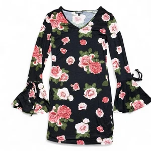 Vestido Plumas Negro Rosa Floral Body Con Manga Larga Mujer Talla Mediana  - Imagen 1 de 5