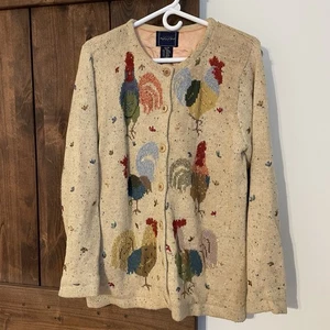 Vintage Adlerauge Hahn Huhn Strickjacke Pullover Damen Medium Bauernhaus Strick - Bild 1 von 8