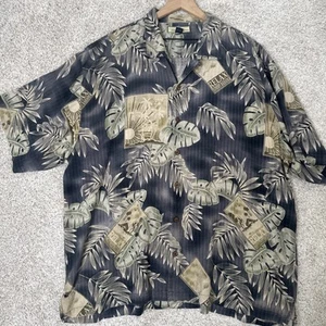 TOMMY BAHAMA 100% SILK GREEN BLACK TROPICAL LEAF SHORT SLEEVE SHIRT - XXL - Picture 1 of 11