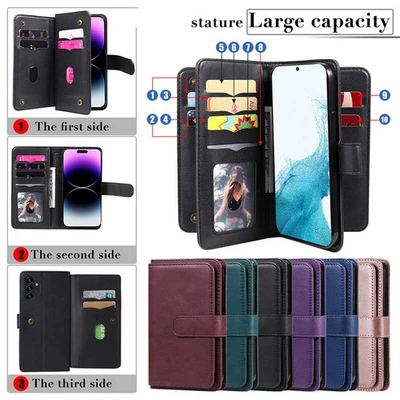 Funda Abatible Cuero Billetera 10 Tarjetas Cubierta Para Samsung S25 S24 S23 FE S22 S21+ Ultra Foto 1 de 4