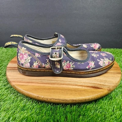 Sapatos femininos Dr. Martens Carnaby tamanho 8 roxo floral Mary Jane fivela de lona - Imagem 1 de 4