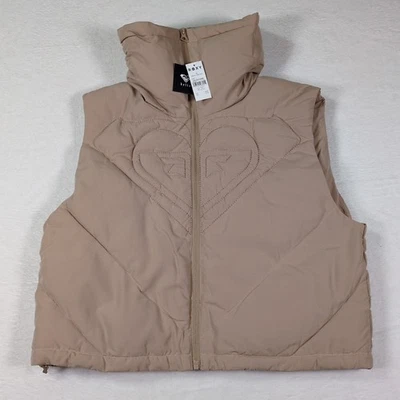 Roxy Kelia 8 Puffer Vest Women’s Size Medium Tan Khaki Pink Winter Insulated  - Image 1 of 4