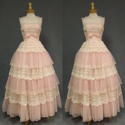 16th Century Medieval Wedding Dress Pink Romantic Halter Lace Tulle Victorian - Image 1 of 4
