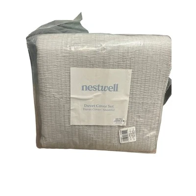 Juego de edredón Nestwell Twin gris claro 3 piezas spa gasa cubierta algodón lino cama nuevo Foto 1 de 3