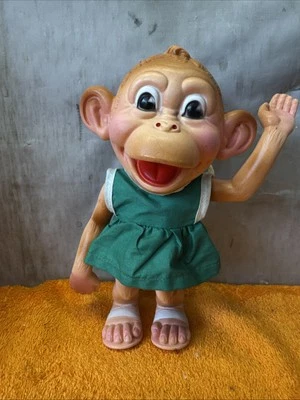T•Vintage 1950’s Gerber Plastics 9”T Baby Monkey In A Diaper Squeak Toy *Rare* - Image 1 of 4