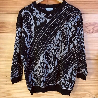 vintage 80s 90s JONATHAN CASS sweater pullover black w silver acrylic sz adult M - Image 1 of 4