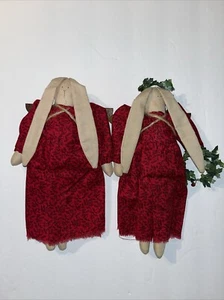 Muñecas de trapo de ángel conejo primitivo arte popular rural hecho a mano lote de 2 - Imagen 1 de 5