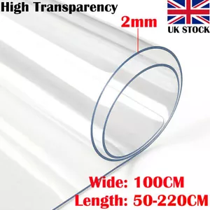 More details for 2mm thick clear transparent vinyl pvc tablecloth table protector plastic cover