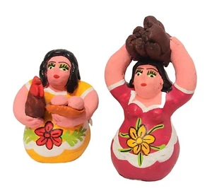 2 Gordita Farmer Figurines Hand Painted Nicaraguan Women Chicken Eggs Fire Wood - Picture 1 of 11