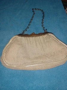 Whiting and Davis Enamel Mesh Bag Purse Cream Off White Chain Strap - Picture 1 of 5