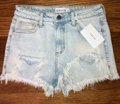 Pantalones cortos de mezclilla desgastados para violonchelo para mujer talla pequeña Foto 1 de 4