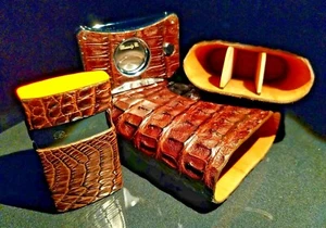Brizard and Co Brown Caiman Alligator Case , Cutter & Lighter.  NIB Made in USA - Picture 1 of 12