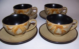 Pier 1  Kioko Cup and Saucer Sets  Speckled Golden Flower Stoneware  4 sets - Picture 1 of 6