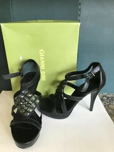 SEXY Women's black leather High Stiletto Heels Shoes Size 10 Ankle Strap Caged - Picture 1 of 12
