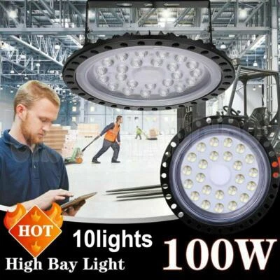 10Pcs 100W Super Bright LED UFO High Bay Light Factory Shop GYM Light Lamp Bulbs - Image 1 of 4