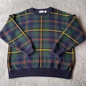 Vintage IZOD Knit Sweater Mens XL Tartan Plaid Crewneck Preppy Casual - Picture 1 of 8