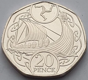 2020 Isle of Man Wikinger Langboot 20p Münze - unzirkuliert - Bild 1 von 2