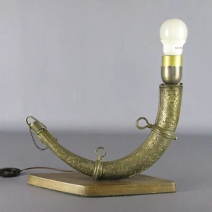 Table Lamp Horn Bronze Container Mens Hunting Collection Vintage Xx Century - Picture 1 of 9