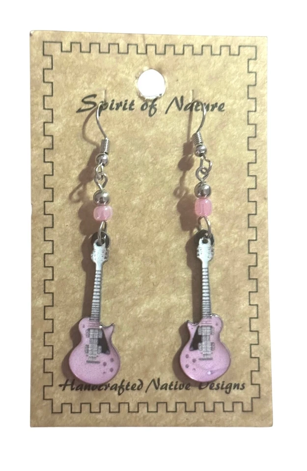Pendientes Spirit of Nature - GUITARRA - rosa y blanco - alambre francés - cuentas Foto 1 de 1