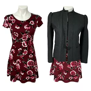 David Benjamin Blazer Kleid Damen kleines Paket Arbeit Büro grau geblümt rot Kirche - Bild 1 von 12