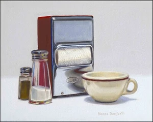 DANFORTH Diner Coffee, 8x10 original realistic still life canvas oil painting - Picture 1 of 3