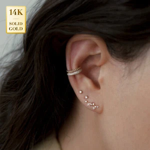 14K ECHTES massives Gold Diamant Stern Kletterer Ohrring Piercing Körper 18 Stärke - Bild 1 von 9