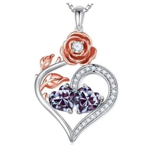 Rose Heart Necklaces Gifts for Women - 925 Sterling 06-06-Jun-Jun Birthstone - Picture 1 of 7