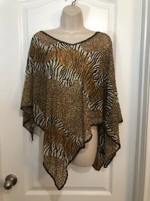 Mantón poncho con cuentas estampado animal sobre la cabeza talla única sin marca  Foto 1 de 4