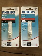 Lot of 2 ~Philips Sconce T4 100w Mini Candelabra Base Light Bulb *Brand New*