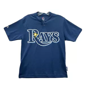 NEW Majestic Tampa Bay Rays Shirt Boys Medium Blue MLB Baseball Athletic Button - Picture 1 of 12
