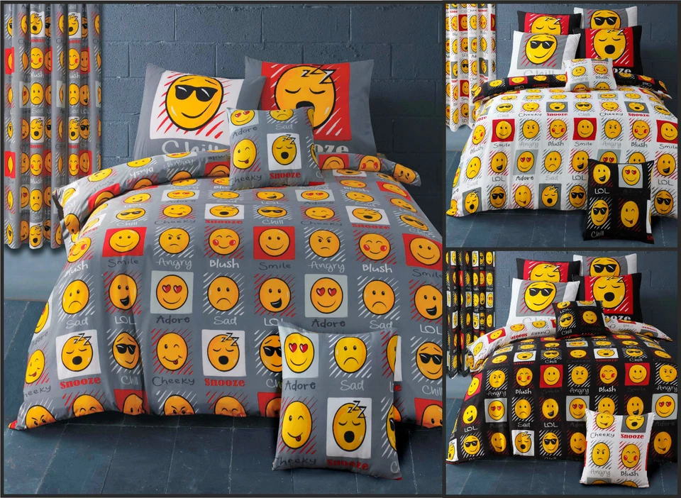 Juego de ropa de cama con funda nórdica Emoticons Expressions Smiley Face O cortinas  Foto 1 de 1