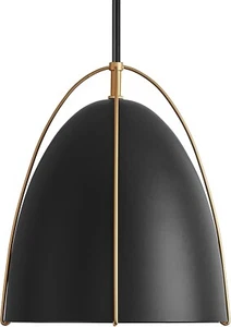 12" Black/Gold Dome Pendant Light 3 Light Bulb Fixture w/ Adjustable Pendant Rod - Picture 1 of 16