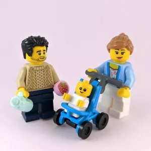 Lego Family - Mama, Papa & Baby mit Kinderwagen + Hase - Minifiguren und Zubehör - Bild 1 von 4