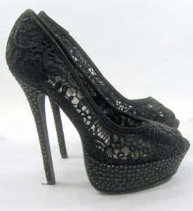 new Black CROCHET JACKLNY 5.5"Stiletto Open TOE  Shoes  WOMEN Size 6.5 - Picture 1 of 7
