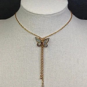 Vintage AVON Kette Y Tropfen Halskette Schmetterling gold/silberfarben. 13-566 - Bild 1 von 7