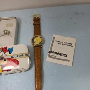 Vtg Armitron Tweety Bird Watch Gold Tone, ⁰Embossed Face,Leather Band  - Picture 1 of 4