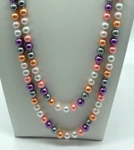 Necklace Retro 28" Dyed Pastel Multi-Color 8 mm Cultured Pearls - Picture 1 of 8